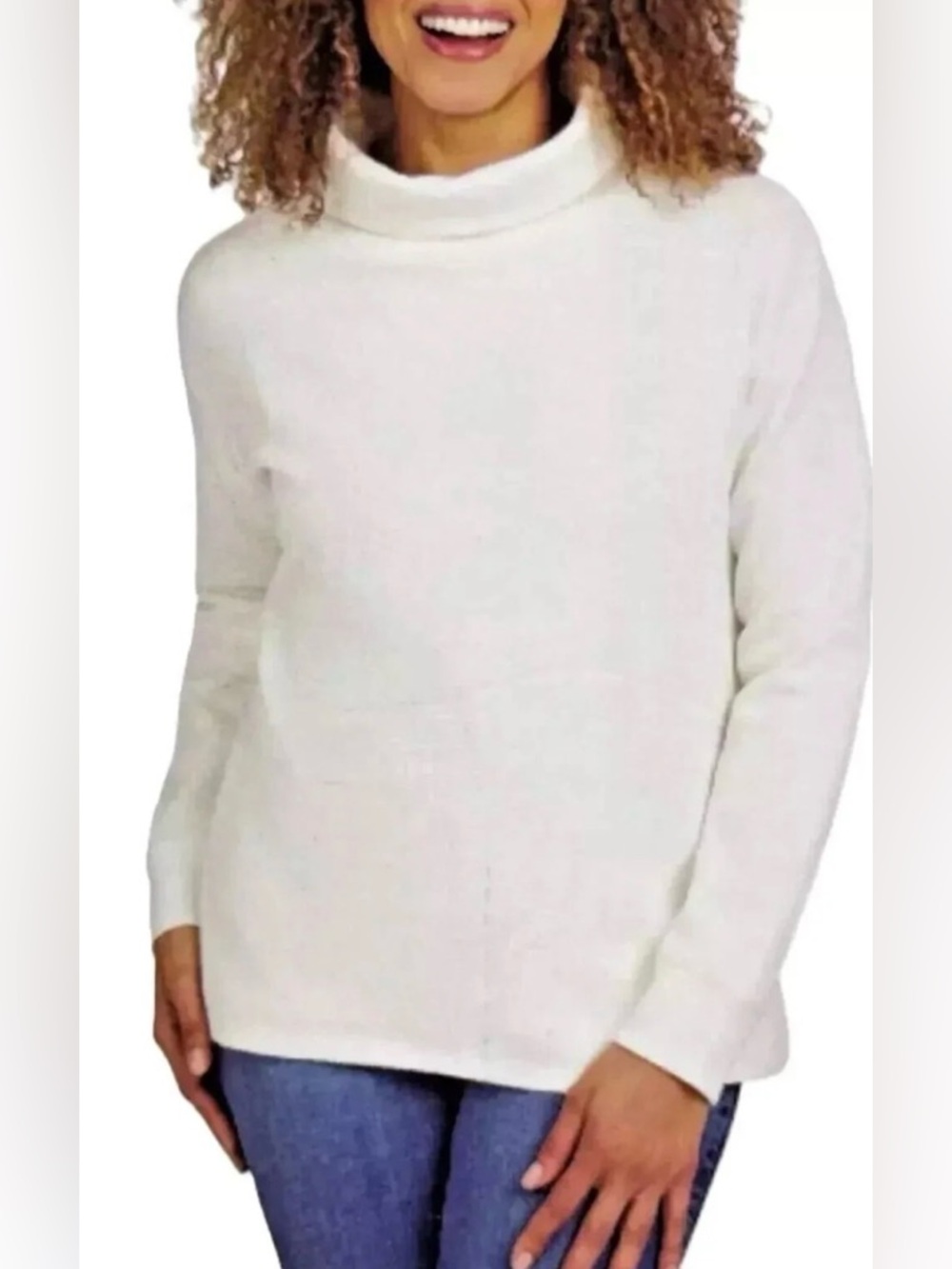 New Large Lands' End Ivory Turtleneck Sweater - Women's Cozy Knit Pullover